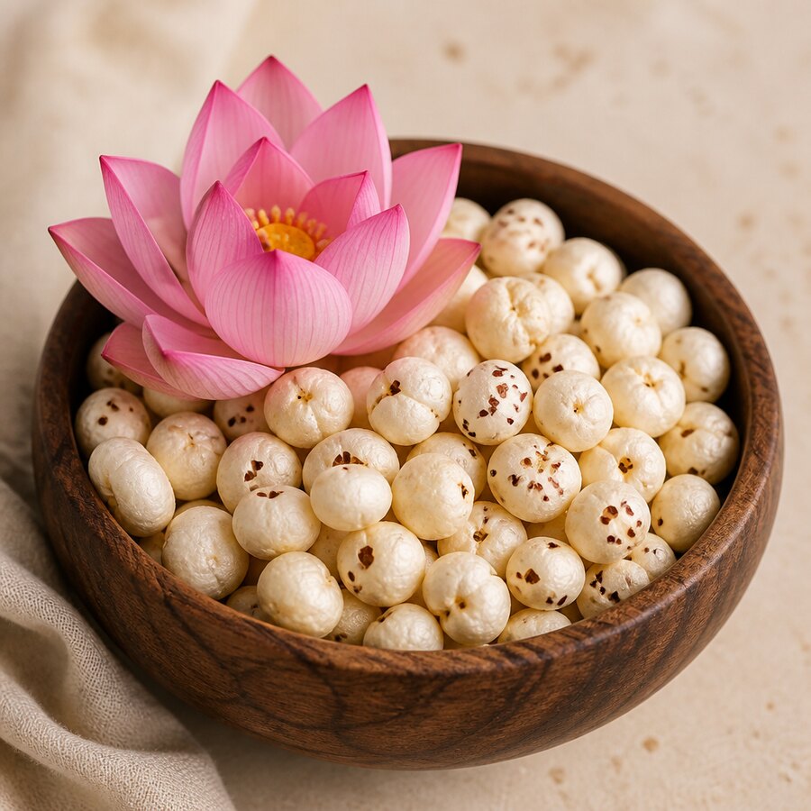 Wooden bowl of farm-fresh makhana